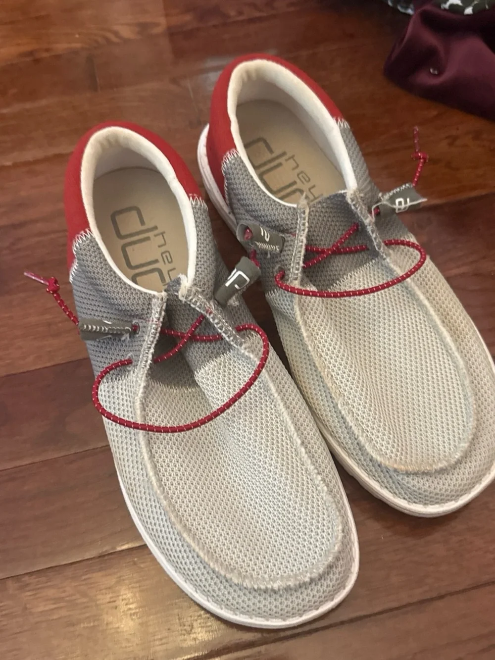 Hey Dude Men's Grey Mesh Boat Shoes with Red Trim